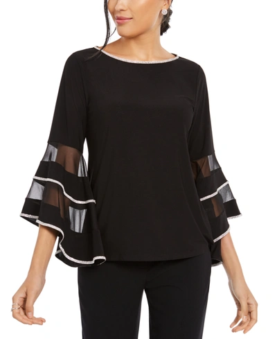 Msk Illusion Rhinestone Bell-sleeve Top In Black