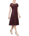 Sl Fashions Sequined Lace Midi Dress In Fig