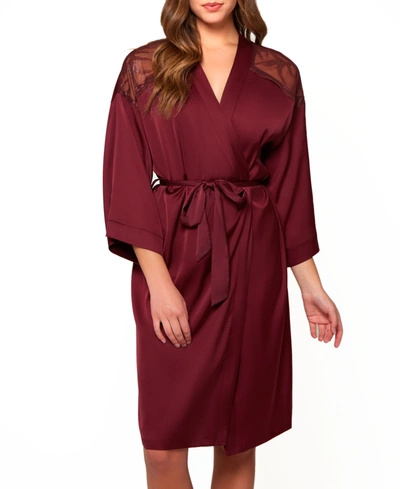 Icollection Women's Forrest Stretch Satin And Lace Short Robe In Red