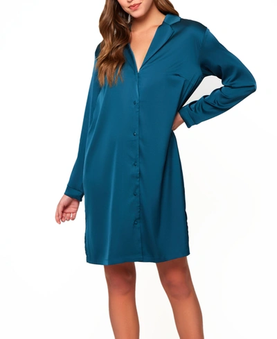 Icollection Women's Lucile Satin And Lace Sleep Shirt In Teal