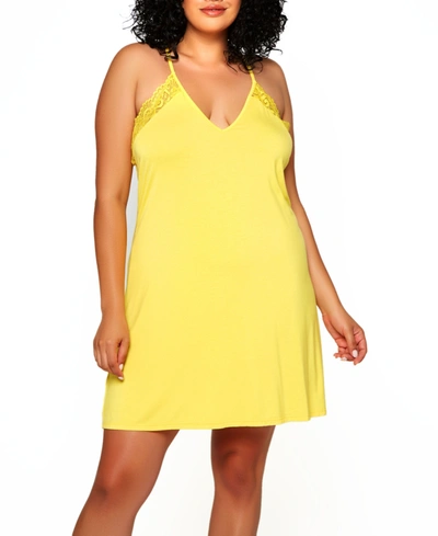 Icollection Zennie Plus Size Modal And Lace Chemise Lingerie In Yellow