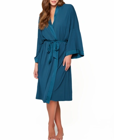 Icollection Women's Malachite Ultra Soft Knit Blend Robe In Teal