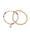 Unwritten 14k Gold Flash-plated Pink Stone And Gold Bead Butterfly Bracelet Duo In Gold