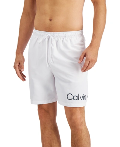 Calvin Klein Men's Logo 7" Volley Swim Trunks, Created For Macy's In White