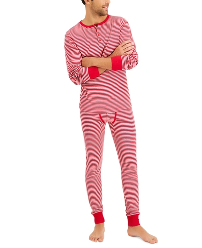 Hanes Men's Long John Sleep Pajamas, 2-piece Set In Light Red