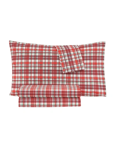 Jessica Sanders Holiday Microfiber 4 Pc Queen Sheet Set Bedding In Red Plaid