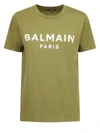Balmain Green Cotton T-shirt With Logo Print In Green