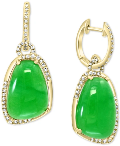 Effy Collection Effy Dyed Green Jade (17x12mm) & Diamond (3/8 Ct. T.w.) Drop Earrings In 14k Gold In K Yellow Gold