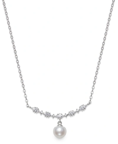 Belle De Mer Cultured Freshwater Pearl (6-7mm) & Cubic Zirconia Statement Necklace, 16-1/2" + 1-1/2" In White
