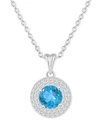 Macy's Rhodolite Garnet (1-5/8 Ct. T.w.) & White Topaz (3/8 Ct. T.w.) Halo 18" Pendant Necklace In Sterling In Blue Topaz