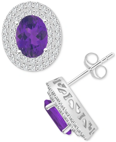 Macy's Rhodolite Garnet (3 Ct. T.w.) & White Topaz (7/8 Ct. T.w.) Oval Stud Earrings In Sterling Silver (al In Amethyst