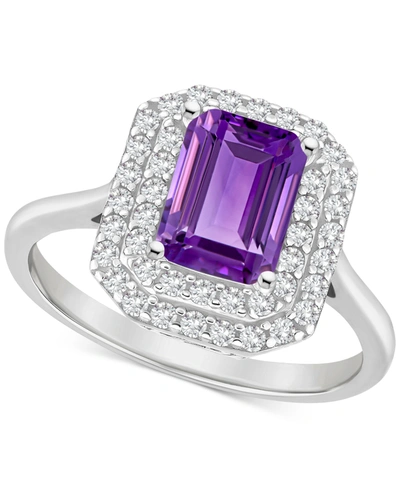 Macy's Rhodolite Garnet (2 Ct. T.w.) & White Topaz (1/2 Ct. T.w.) Rectangle Halo Ring In Sterling Silver (a In Amethyst