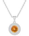 Macy's Rhodolite Garnet (1-5/8 Ct. T.w.) & White Topaz (3/8 Ct. T.w.) Halo 18" Pendant Necklace In Sterling In Citrine