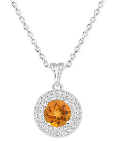 Macy's Rhodolite Garnet (1-5/8 Ct. T.w.) & White Topaz (3/8 Ct. T.w.) Halo 18" Pendant Necklace In Sterling In Citrine