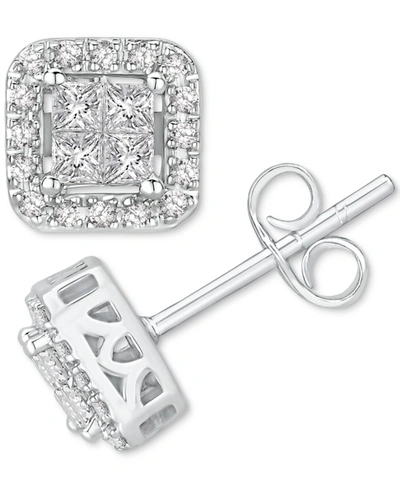 Macy's Diamond Princess Quad Halo Stud Earrings (1/2 Ct. T.w.) In 14k White Gold