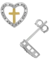 Macy's Diamond Heart & Cross Stud Earrings (1/10 Ct. T.w.) In Sterling Silver & 14k Gold-plate In Sterling Silver Gold-plate