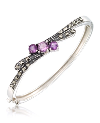 Macy's Marcasite And Amethyst (1-1/2 Ct. T.w.) Bangle In Sterling Silver In Purple