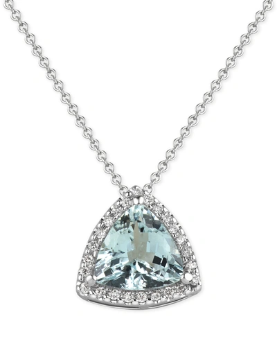 Macy's Aquamarine (1-1/2 Ct. T.w.) And Diamond (1/8 Ct. T.w.) Pendant Necklace In 14k White Gold