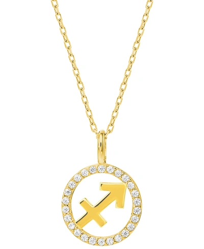 Giani Bernini Cubic Zirconia Zodiac Halo 18" Pendant Necklace In 18k Gold-plated Sterling Silver, Created For Macy In Sagittarius
