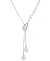 Macy's Cultured Freshwater Pearl (4-4-1/2mm & 7-7-1/2mm) 18" Lariat Necklace In Sterling Silver In Sterling Silver