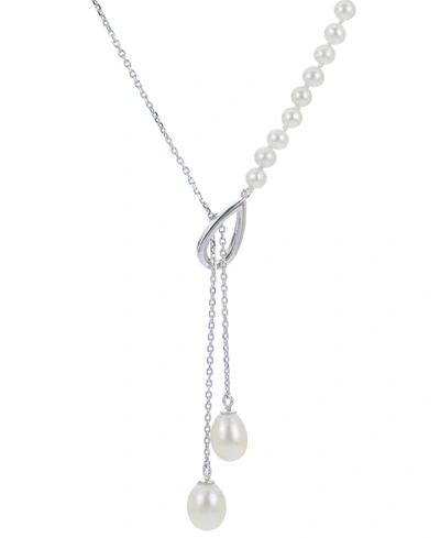 Macy's Cultured Freshwater Pearl (4-4-1/2mm & 7-7-1/2mm) 18" Lariat Necklace In Sterling Silver
