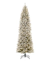 Glitzhome Pre-lit Flocked Pencil Fir Artificial Christmas Tree With 600 Warm White Lights, 9' In Multi