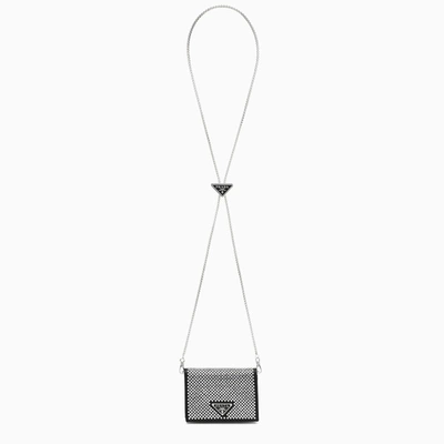 Prada Cardholder  Holiday With Shoulder Strap And Crystals In Metal