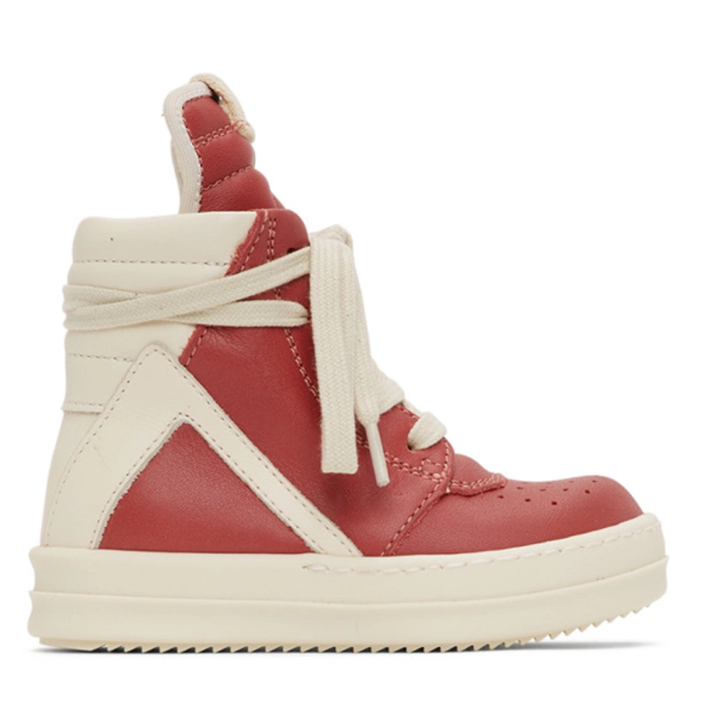 Rick Owens Baby Red & Off-white Geobasket High Sneakers In
