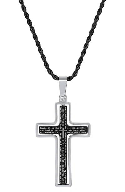 Hmy Jewelry Stainless Steel Lord's Prayer Cross Pendant Necklace In Two Tone