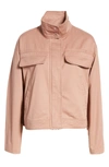 Treasure & Bond Stand Collar Cotton Twill Jacket In Coral Mauve
