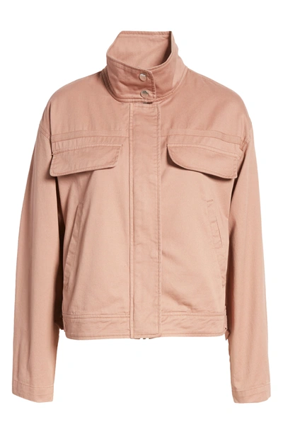 Treasure & Bond Stand Collar Cotton Twill Jacket In Coral Mauve