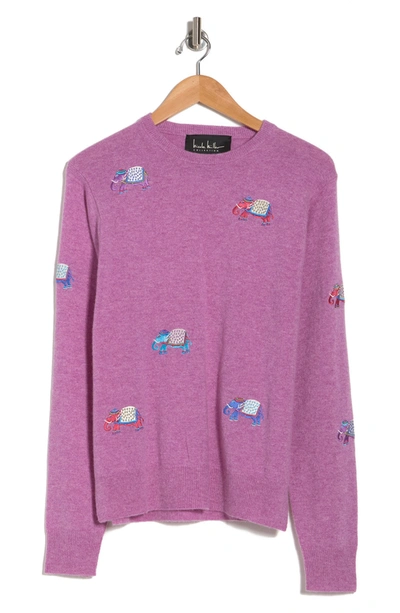 Nicole Miller Logo Embroidery Cashmere Sweater In Purple