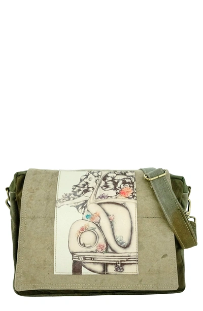 Vintage Addiction Leather Trimmed Messenger Bag In Olive/khaki