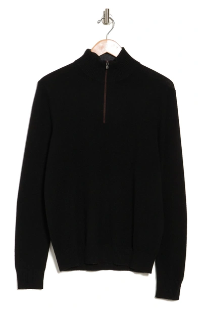 Amicale Cashmere Quarter Zip Pullover W/ Piping In 001blk