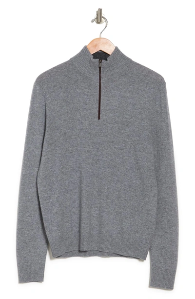 Amicale Cashmere Quarter Zip Pullover W/ Piping In 020gry