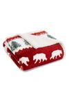 Eddie Bauer Grizzly Peak Faux Shearling Lined Blanket In Red