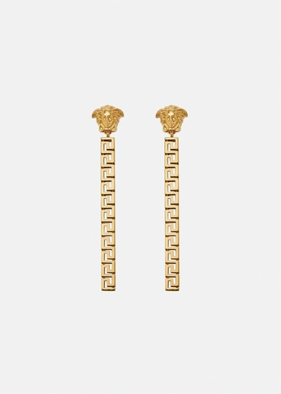 Versace Greca Drop Earrings In Gold
