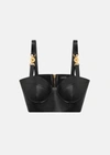 Versace Embellished Jersey-paneled Leather Bustier Top In Black