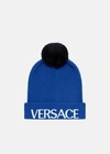 Versace Logo Wool Cap, Female, Royal Blue, One Size