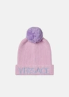 Versace Logo Wool Cap In Light Pink