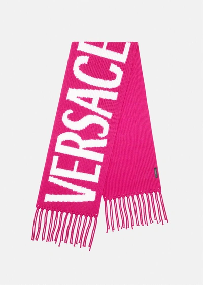 Versace Logo Intarsia Scarf, Female, Fuchsia, One Size
