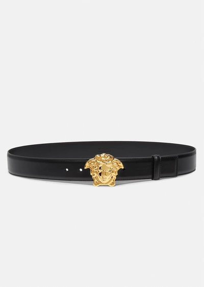 Versace Ceinture En Cuir La Medusa Greca In Black