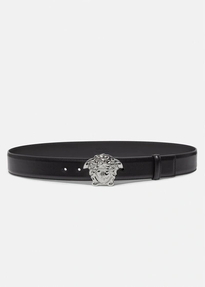 Versace La Medusa Reversible Leather Belt In Black