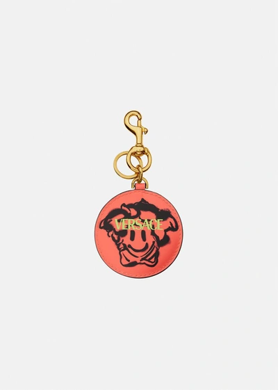 Versace Medusa Tag Bag Charm In Black+caramel