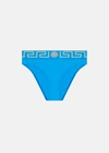 Versace Bikini Briefs Featuring A Greek Border In Blue