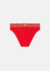 Versace Red Briefs With Medusa Head And Greca Motif In Polyamide Stretch Man In Red