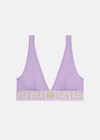 Versace Purple Greca Border Triangle Bikini Top In Violet
