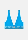 Versace Greca Border Triangle Bikini Top In Blue