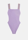 Versace Purple Greca Border One-piece Swimsuit In Violet