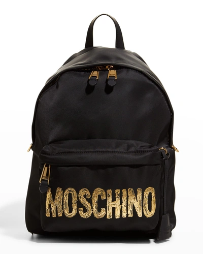 Moschino Painted Logo Nylon Backpack In Black